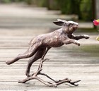 Running Bunny Rabbit Garden Sculpture Leaping Statue Metal Bronze Finish