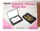 New Vintage 1989 Small Black Floral Purse Size Cosmetic Mirror   Tissue Box