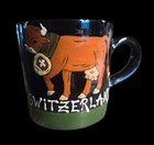 Studio Pottery Switzerland Souvenir Coffee Mug 6oz Handpainted Highland Cow Read