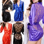 Women Sexy-lingerie Lace Satin Sleepwear Robe Babydoll Nightwear Underwear Dress