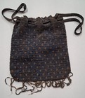Antique French Steel Cut Beaded Purse From 1915 Blue  Gold  Silver Colored