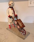 Rare Large Vintage Signed Paul Gordon Folk Art Snowman With Wheelbarrow
