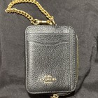 Coach Women   s Black Solid Card Wallet Zip-around Card Holder W  Gold Chain