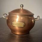 Vintage Copper Potpourri Pot With Lid Brass Handles Bowl Container 