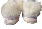 Vintage Mrs  Day s Ideal Baby Shoes Booties Size 1  White   Pink Fur Trim  196
