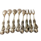 Vintage Silver Plated Tulip Handle Dessert Spoon   Fork Set Heavy 8 Pcs Vintage