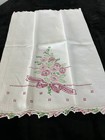 Vtg 2 Handmade Napkins Pink Cross Stitched Pink Flowers W  Pink Crochet Edges