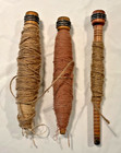 Vintage Wooden Spindles Wood Metal Set Of 3 With Yarn string Bobbins Sewing