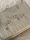 Vintage Art Deco Dance Compact Purse W chain Enamel Floral Makeup Case 1900s Sil