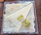 3 Different Vtg Hankies Wt Handmade Brussels Lace Orig Box Labels