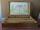 Antique Pine Wooden Artist Box Painters Travel Supply Storage Case W Contents