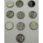 Lot Of 10 Vintage Us Silver Dimes Mercury Roosevelt 1926-1964 90  Silver Coins