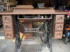 Singer Pre-1930 Treadle Sewing Machine In Wood Cabinet table Cast Iron Base