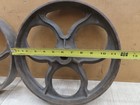  2  Vtg Matching Industrial Cart Steampunk Cast Iron 12  Hit Miss Engine Wheel