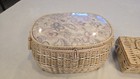 Vintage Dritz Round Woven Wicker Sewing Basket Box W Handles   Small Box Floral 