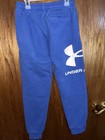 Under Armour Boys Blue Fleece Jogger Pants Ylg Loose Fit Pockets Logo