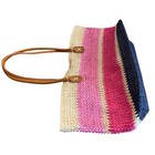 Shiraleah Chicago Straw Snap Closure Tote Bag Striped Pink Navy 15 l X 12 h