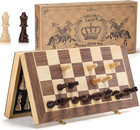 Magnetic Wooden Chess Set 15  Foldable Board Game For Adults Kids W  Storage