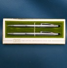 Vtg Cross Century Pen   Pencil Set Chrome Tone 12k Gold Filled  6601 Works W box