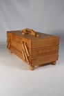 Vtg Expandable Wood Sewing Box     Accordion Style  Made In Romania 17    Wide  rcp 
