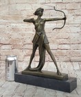 Signed Bronze Statue Girl Diana Bow Arrow Diane The Archer Gift Deco Figure Sale