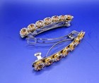 New Handmade Sparkling Amber Crystal Daisy Barrettes  Large - Set Of 2