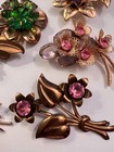 Vintage Lot Of Gorgeous Crystal Flower Pins Antique To Mcm Dramatic Pieces
