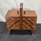 Vintage Wooden Accordion Style Sewing Box 3 Tier Chest Cabinet Made In Romania