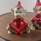 Vtg Japan Ceramic Pixie Elf Figurine Set Red Mid Century Christmas Decor 2pc