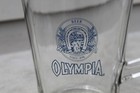 Vintage Olympia Beer Clear Glass Pitcher Blue Label 8 25  Good Luck Horseshoe