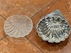 Harrod s Silver Clam Shell Inlaid Glass Footed Trinket Butter Caviar Dish Euc
