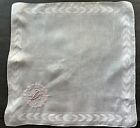A  Vintage White Hankie Pink Madeira Hand Embroidered Monogram V Wedding Bride