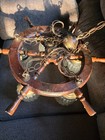 Vintage  Nautical Ship s Wheel 5 Light Ceiling Fixture Mid Century Wood