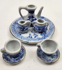 Vintage Miniature Delft Blue   White Porcelain Tea Set 8 Pieces Made In Japan 