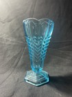 Vintage  Blue  Footed  Depression Glass   Vase 6 5     Geometric