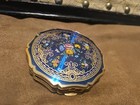 Vtg Floral Cobalt Blue gold Stratton U k Powder Compact With All Origial Items 