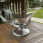 Vintage Clear Glass Gravy Boat With Handle   Pedestal Base     Mid Century
