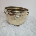 Vintage Large Brass Footed Pot Cauldron Plant Holder Handles Cachepot Home Decor