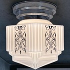 Vintage Antique Art Deco Skyscraper Light Fixture Milk Glass Ceiling Flush Mount