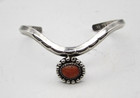Sterling Silver Southwest Cuff Bracelet Offset Red Coral Signed Henry  Vg