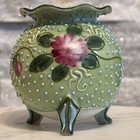 Vintage Raised Enamel Floral Painted Small Globe Vase