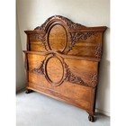 Antique Carved Walnut Full Queen Size Bed Headboard Footboard With Metal Frame
