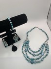 Sterling Silver 925 Blue Baroque Pearl Jewelry Set Necklace Bracelet Earrings