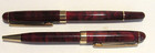 Set Of Terzetti Pisa Red Marble Ballpoint  Rollerball Heavy  brass Body gift Box