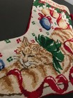 Vintage Handmade Needlepoint Christmas Stocking Hopkins Personalized Cat Velvet