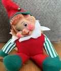50s 60s Christmas Elf Rubber Face Felt Pixie Doll Plush Red Green Japan 11  Rare