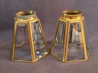 2 Vtg Brass And Beveled Glass Hexagon Replacement Light Shades 2-1 8  Fitter