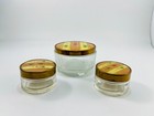 Vintage Set Of 3 Vanity Dresser Ribbed Glass Powder Jars W  Decorative Lids