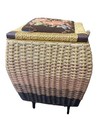 Vintage Azar Footed Wicker Sewing Basket With Handle And Floral Design Lid