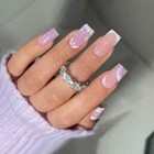 24pcs Short Square Coffin False Nail Square Fake Nails With Glue French Wearable